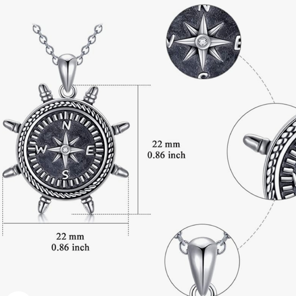 D18 Sterling Locket Compass Rudder Keepsake - Picture 5 of 9
